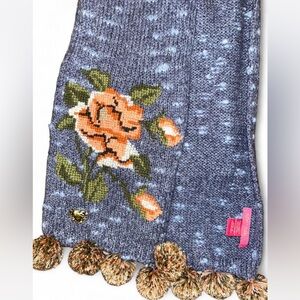 Betsey Johnson Blue Floral Knit Scarf